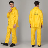THE CLOWNFISH Roberto Series PVC Rain Coat for Men Waterproof for Bike with Hood Raincoat for Men. Set of Top and Bottom Packed in a matching Storage Bag (Yellow with black piping, XXX-Large)